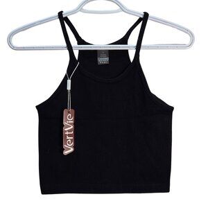 3/$25 NWT | Black Ribbed Knit Cropped Racerback Camisole Tank Top | Large